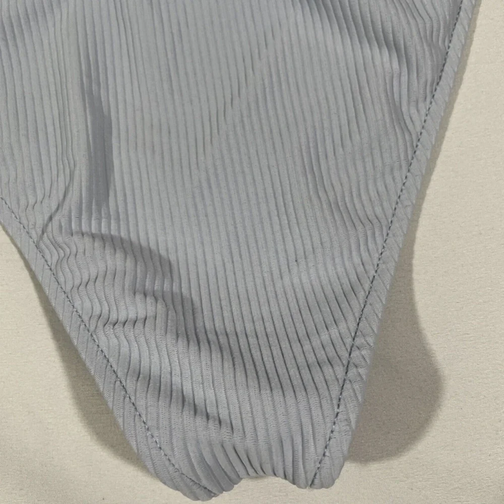 NEW Frankies Bikinis‎ [ Large ] Enzo Ribbed Cheeky Bikini Bottom Blue